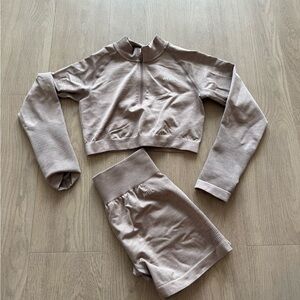 AYBL Beige Long Sleeve Crop Top and Shorts Set